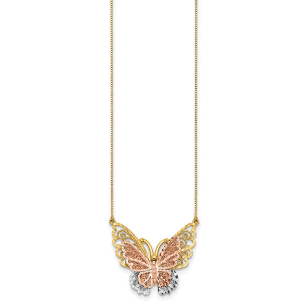 14KT Yellow and Rose Gold 18-inch Diamond-cut Butterfly Necklace