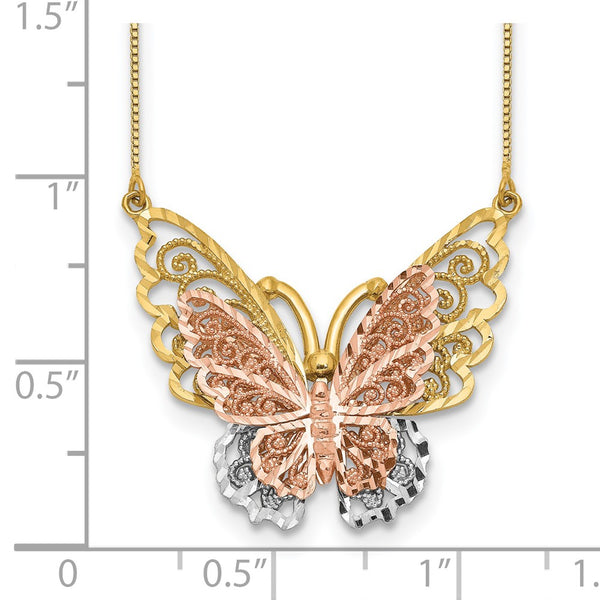 14KT Yellow and Rose Gold 18-inch Diamond-cut Butterfly Necklace