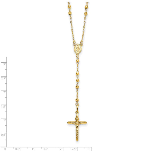 14KT Yellow Gold 24-inch Diamond-cut Lobster Clasp Beaded Rosary Necklace