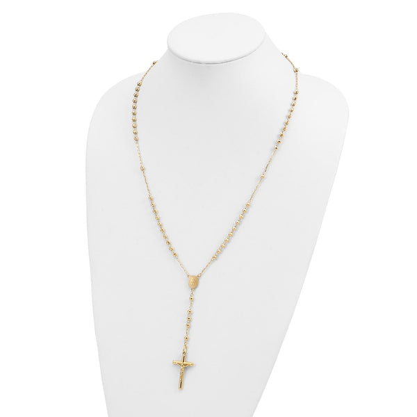 14KT Yellow Gold 24-inch Diamond-cut Lobster Clasp Beaded Rosary Necklace