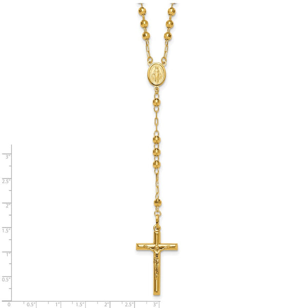 14KT Yellow Gold 24-inch Diamond-cut Lobster Clasp Beaded Rosary Necklace