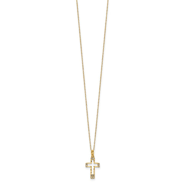 14KT Yellow Gold Cubic Zirconia 16X10MM 16-inch Cross Pendant