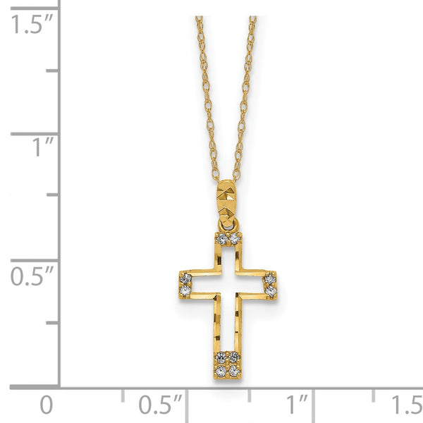 14KT Yellow Gold Cubic Zirconia 16X10MM 16-inch Cross Pendant