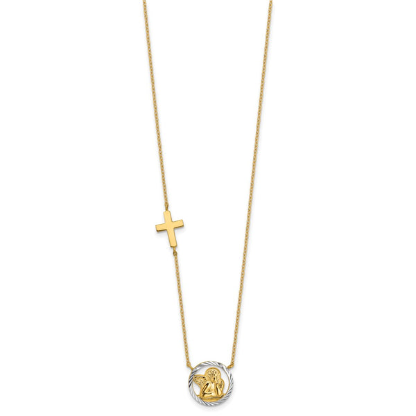 14KT Yellow Gold 17-inch Diamond-cut Angel Cross Necklace