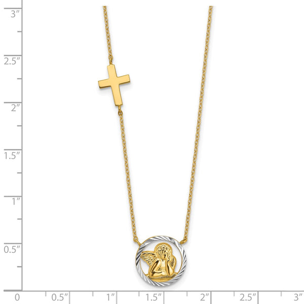 14KT Yellow Gold 17-inch Diamond-cut Angel Cross Necklace