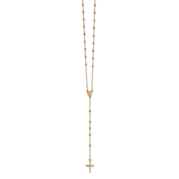 14KT Gold Tri-Color 24-inch Rosary Necklace