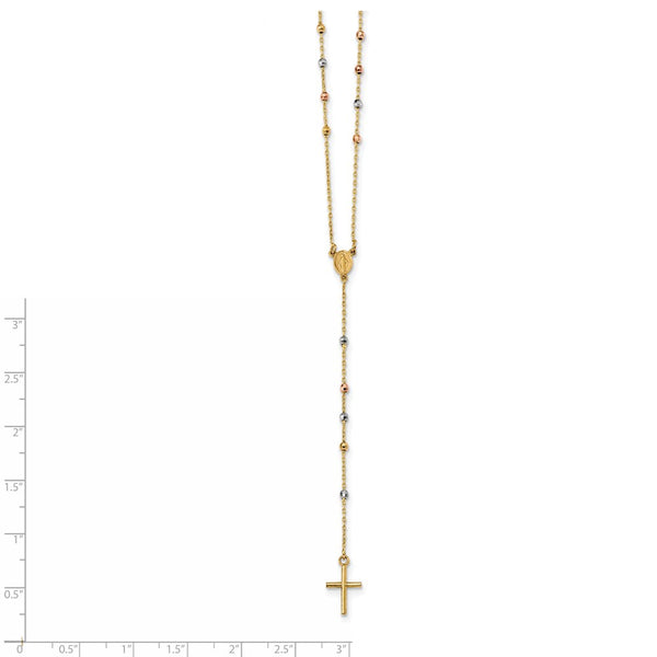 14KT Gold Tri-Color 24-inch Rosary Necklace