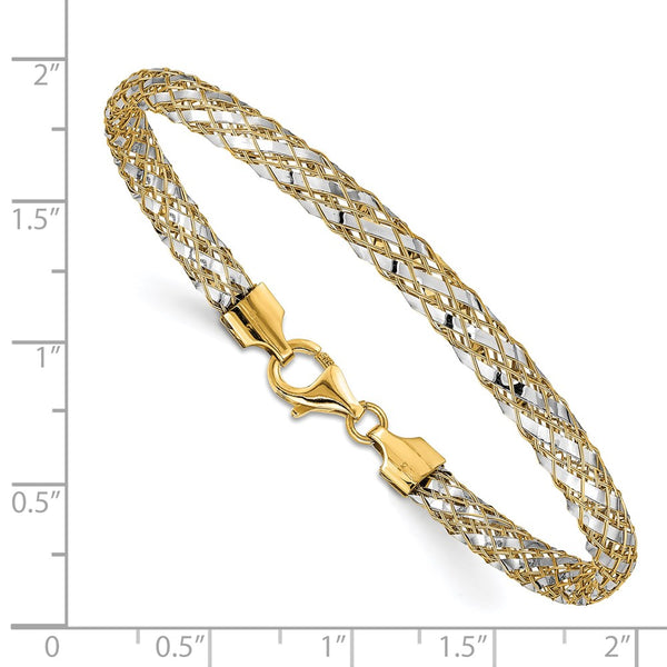 14KT White and Yellow Gold 7.5-inch 5.3MM Fancy Mesh Bracelet