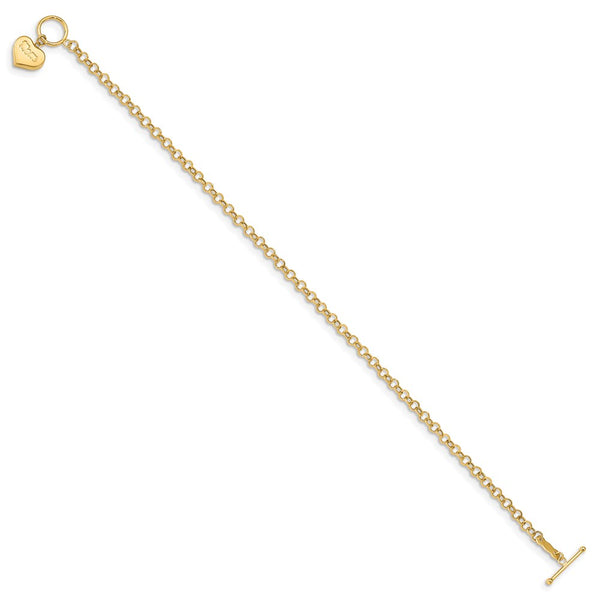 14KT Yellow Gold 7.5-inch 2.59MM Mom Heart Bracelet