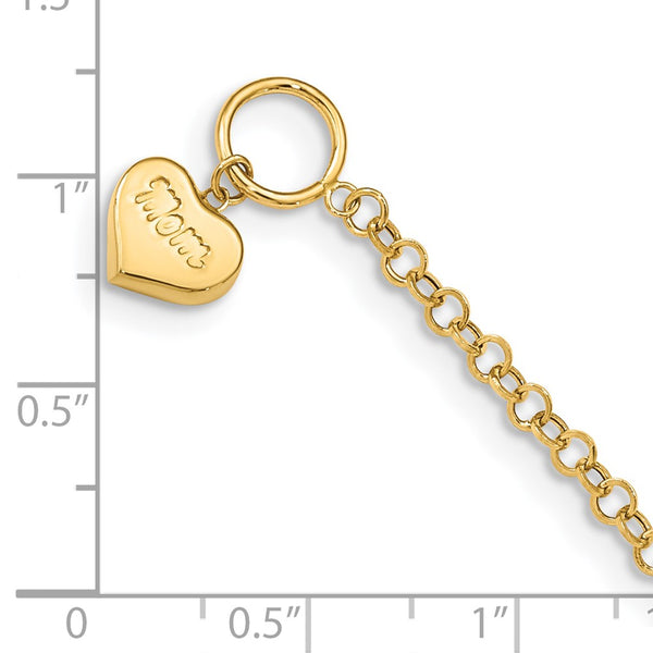 14KT Yellow Gold 7.5-inch 2.59MM Mom Heart Bracelet