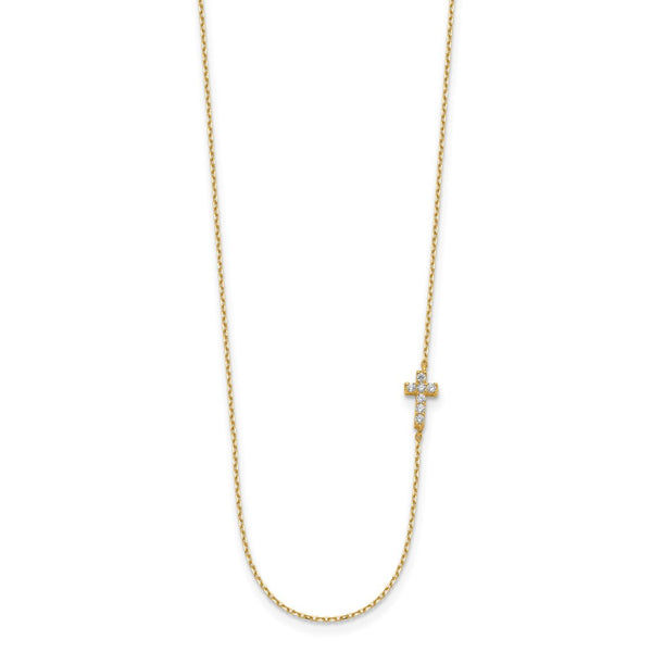 14KT Yellow Gold and CZ 18-inch+2-inch extender Cross Necklace