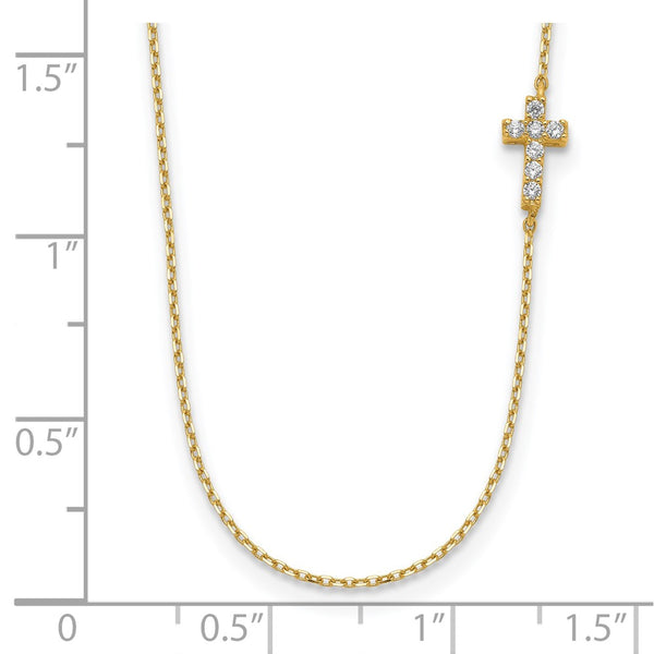 14KT Yellow Gold and CZ 18-inch+2-inch extender Cross Necklace