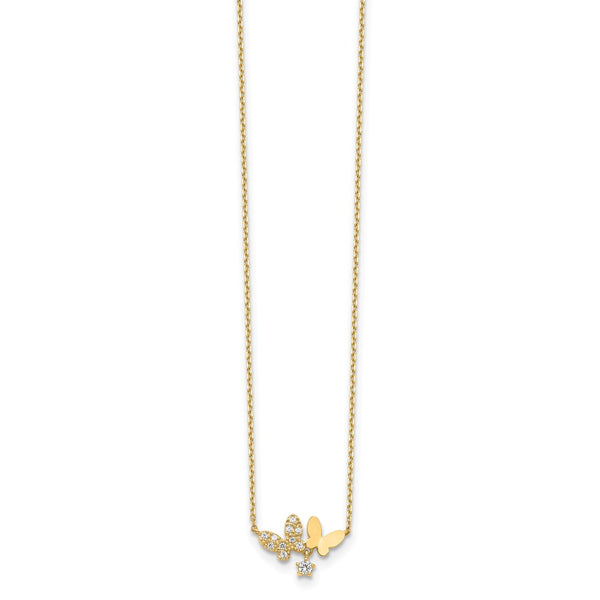 14KT Yellow Gold and CZ 18-inch+2-inch extender Butterfly Necklace