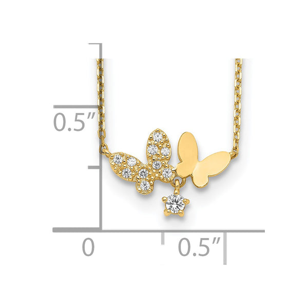 14KT Yellow Gold and CZ 18-inch+2-inch extender Butterfly Necklace