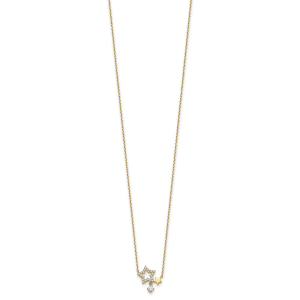 14KT Yellow Gold and CZ 18-inch+2-inch extender Stars Necklace