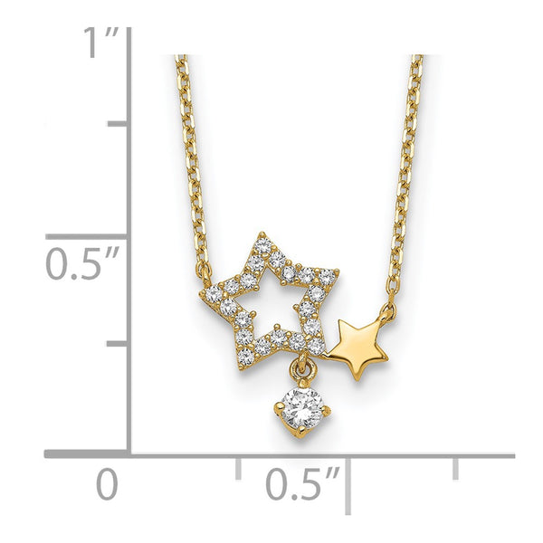 14KT Yellow Gold and CZ 18-inch+2-inch extender Stars Necklace