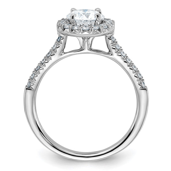 6.5MM Round Moissanite Halo Engagement Ring in 14KT White Gold; Size 7