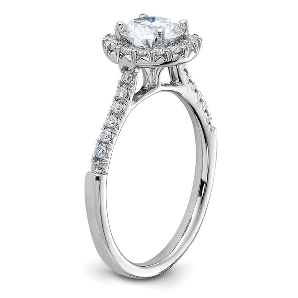 6.5MM Round Moissanite Halo Engagement Ring in 14KT White Gold; Size 7