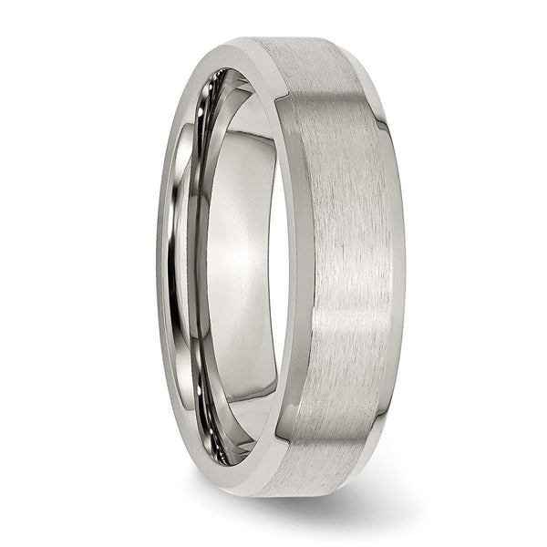 Stainless Steel Flat Beveled Edge 6MM Brushed and Polished Band