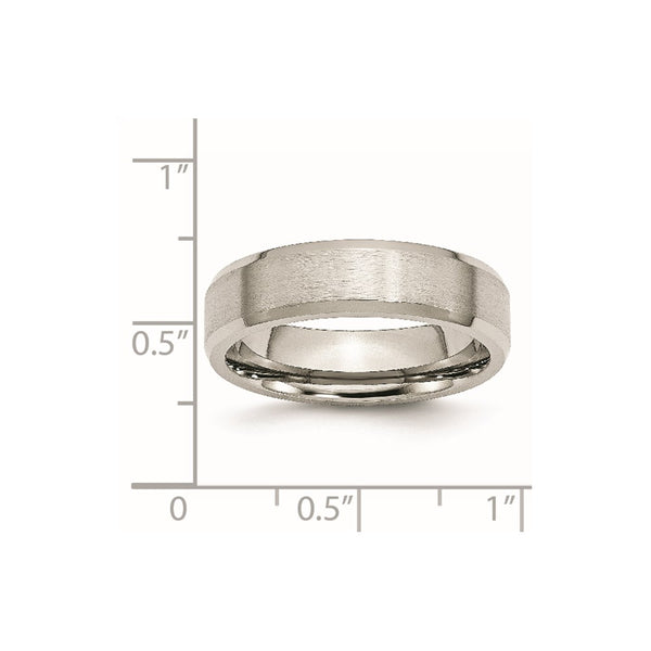 Stainless Steel Flat Beveled Edge 6MM Brushed and Polished Band