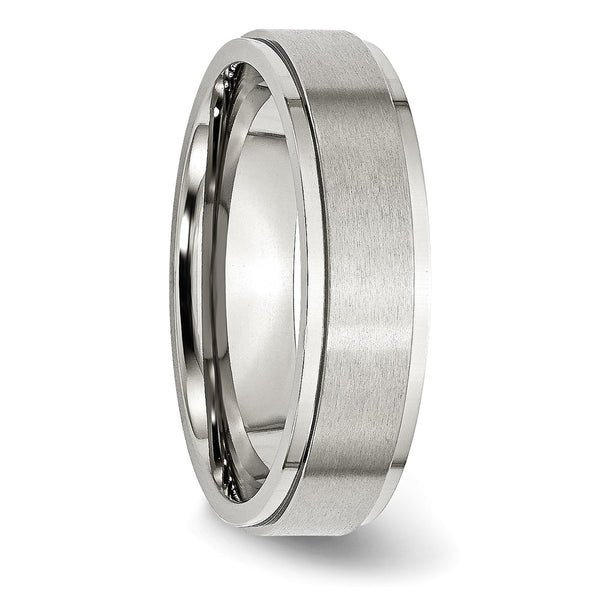 Stainless Steel Ridged Edge 6mm Brushed and Polished Band