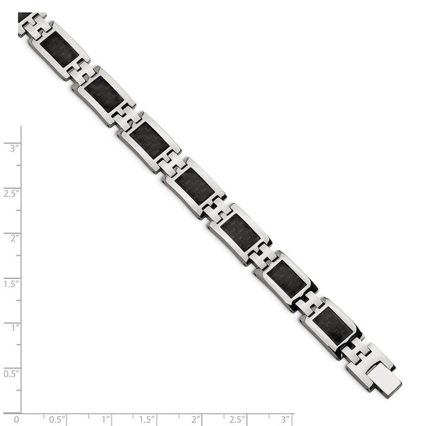 Stainless Steel Polished Black Carbon Fiber Inlay 9in Bracelet