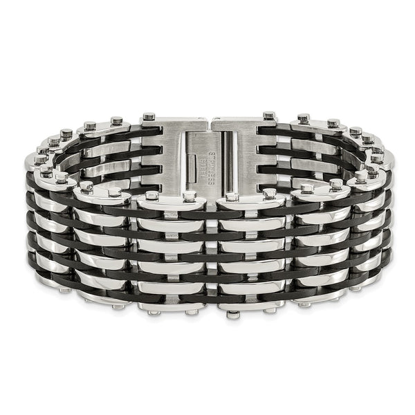 Stainless Steel Black Rubber 8.5in Bracelet