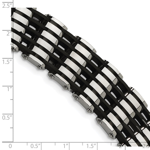 Stainless Steel Black Rubber 8.5in Bracelet