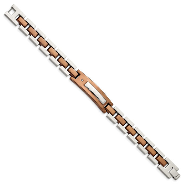 Stainless Steel Brown IP-Plated 8.5-inch Bracelet with Diamond