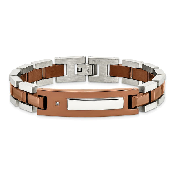 Stainless Steel Brown IP-Plated 8.5-inch Bracelet with Diamond