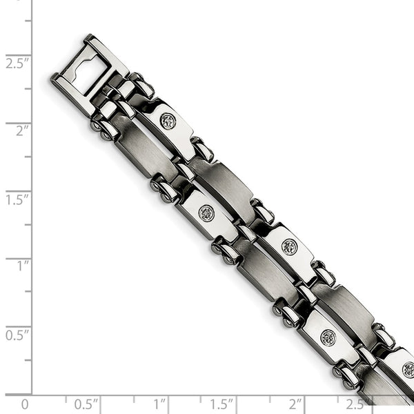 Stainless Steel w/14k White Gold Accents & Diamonds 8.5in Bracelet