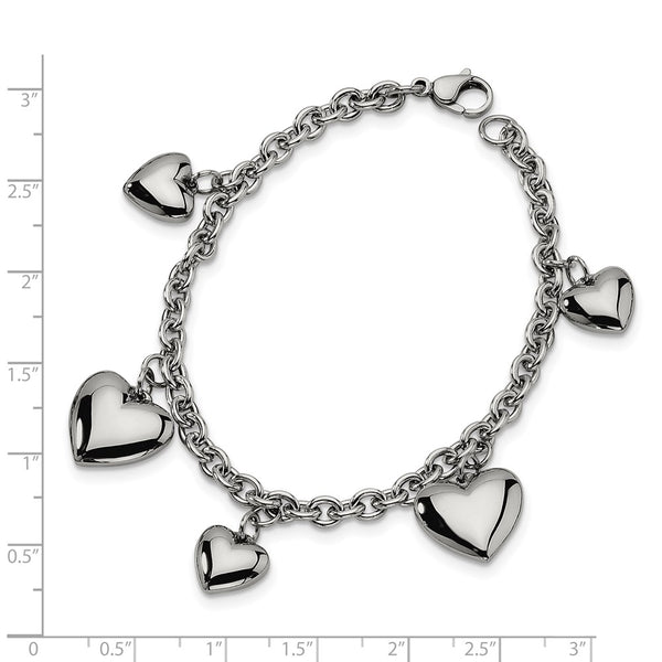 Stainless Steel Polished Hearts 8in Bracelet