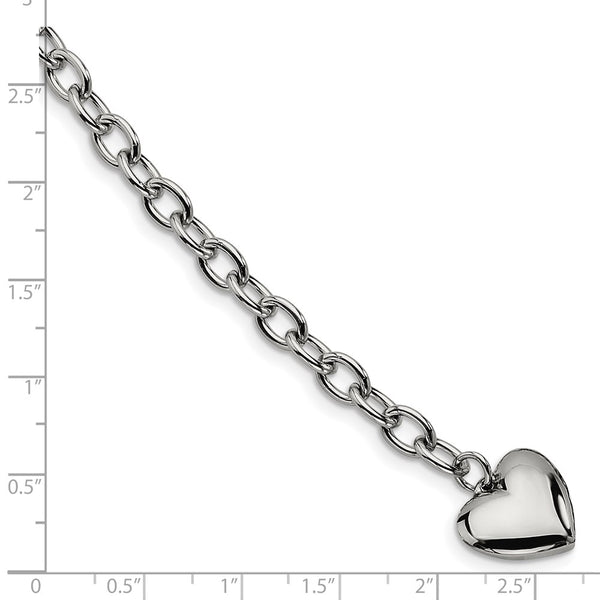 Stainless Steel Polished Open Link w/ Heart 8.5in Bracelet