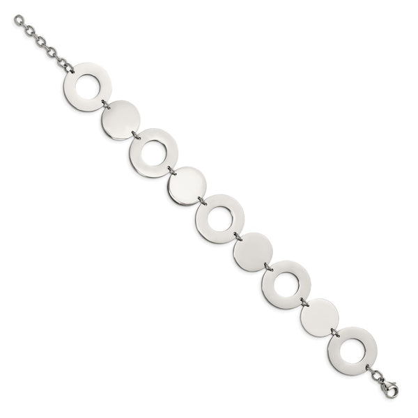 Engravable Stainless Steel Polished Circles 7.5in Bracelet