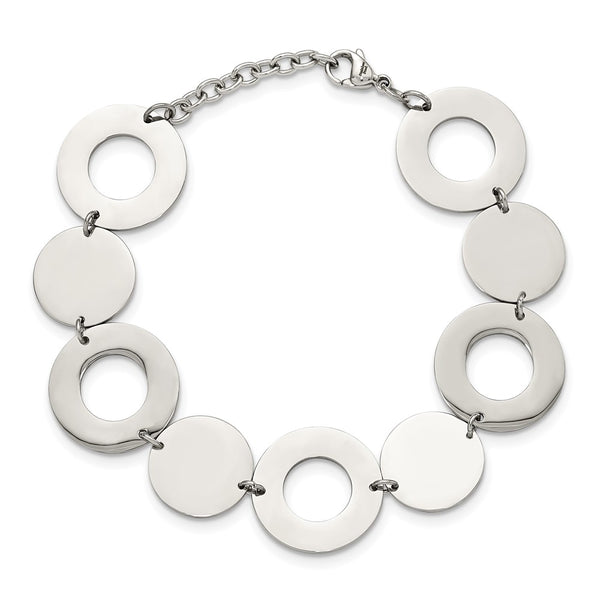 Engravable Stainless Steel Polished Circles 7.5in Bracelet