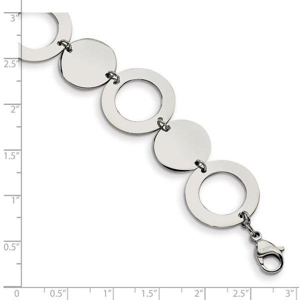 Engravable Stainless Steel Polished Circles 7.5in Bracelet