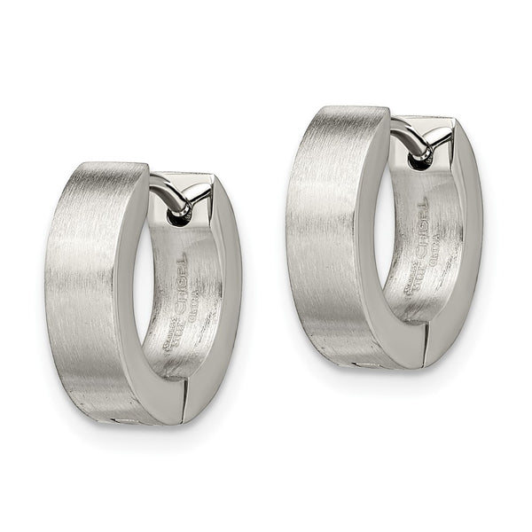 Stainless Steel Brushed & Polished Round Hinged Hoop Earrings