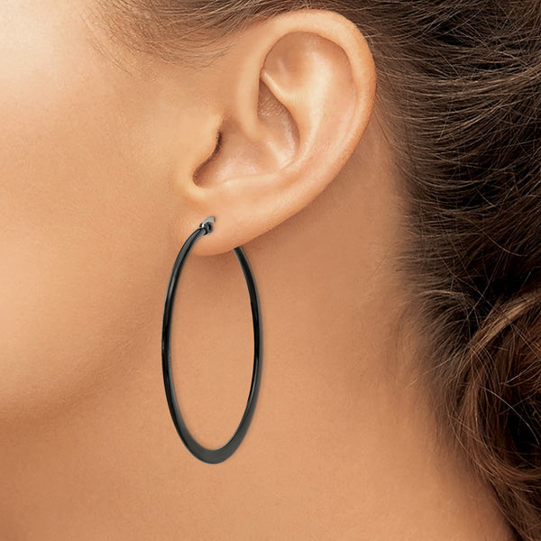 Stainless Steel Black IP plated 55mm Hoop Earrings