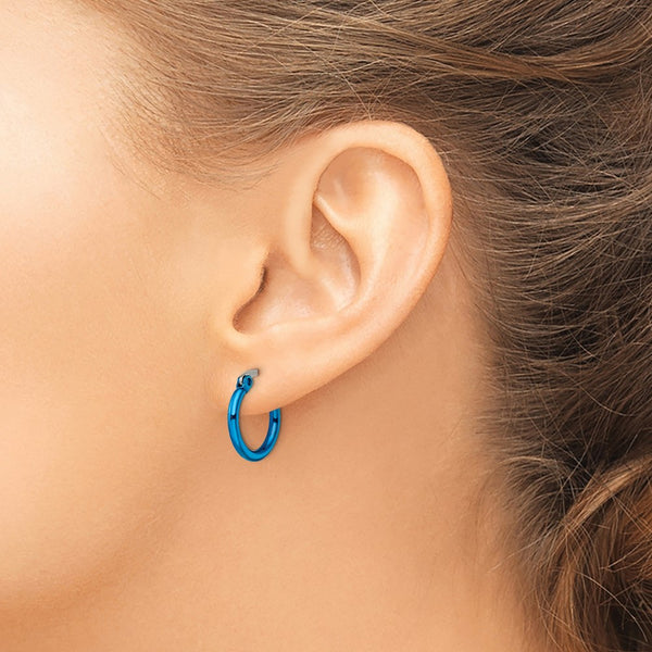 Stainless Steel Blue IP plated 15.5mm Hoop Earrings