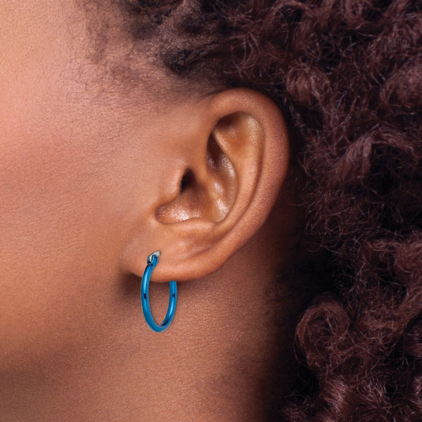 Stainless Steel Blue IP plated 19mm Hoop Earrings