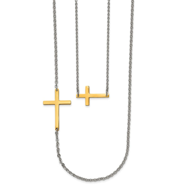 Stainless Steel Double Sideways Cross Layered Necklace