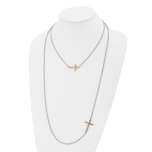 Stainless Steel Double Sideways Cross Layered Necklace