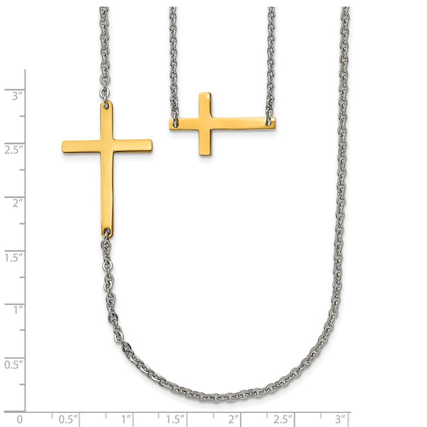 Stainless Steel Double Sideways Cross Layered Necklace