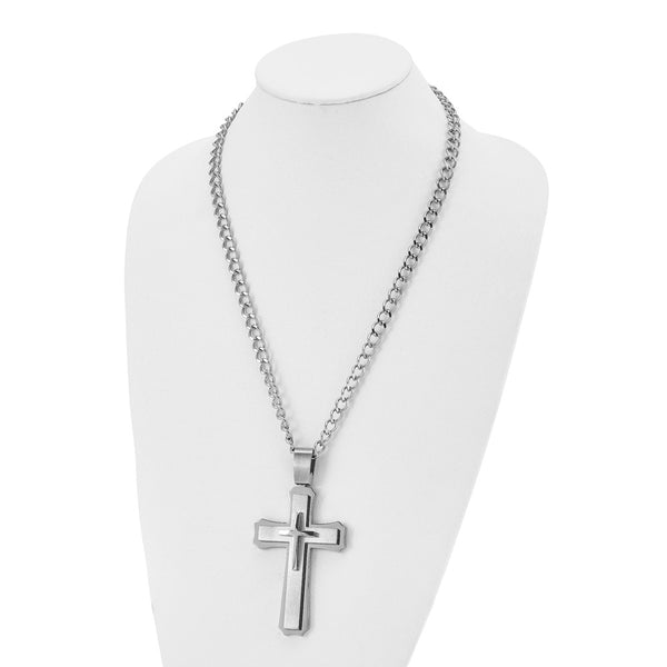 Stainless Steel Cross Pendant 24in Necklace