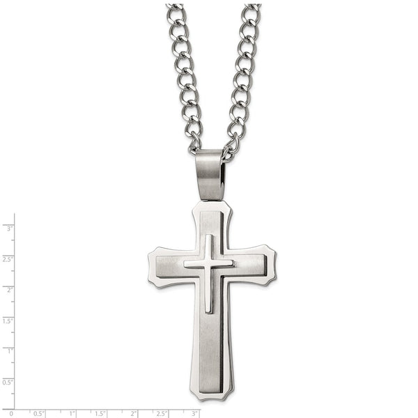 Stainless Steel Cross Pendant 24in Necklace