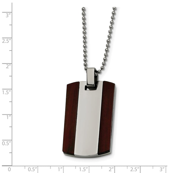 Engravable Stainless Steel Wood Dog Tag Pendant Necklace