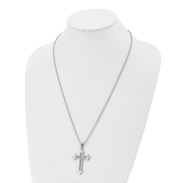 Stainless Steel Silver Inlay Cross Pendant 24in Necklace