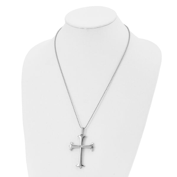 Stainless Steel Polished Cross w/ CZ Pendant 22in Necklace