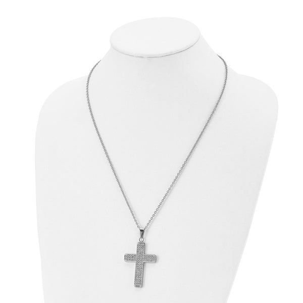 Stainless Steel CZs Cross Pendant 22in Necklace