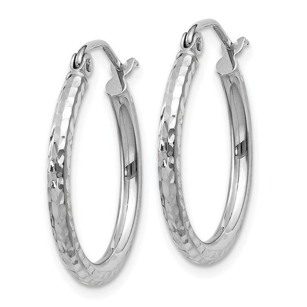 14KT White Gold 20X2MM Diamond-cut Hoop Earrings